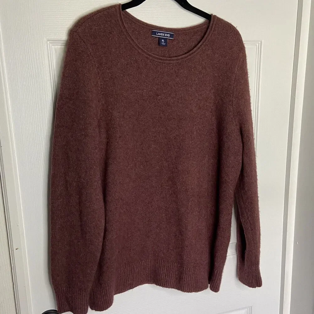 Lands' End Women's Boucle Roll Neck Sweater 503719 Wool Alpaca Acrylic Nylon XL